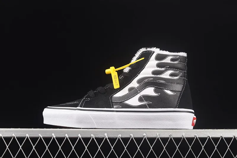 All categories Vans Vans series Vans Hi Vans high-top plus velvet Vans Sk8-Hi Flame Vans black and white flame plus velvet high-top trendy casual skateboard shoes VN0A32QGKGF5